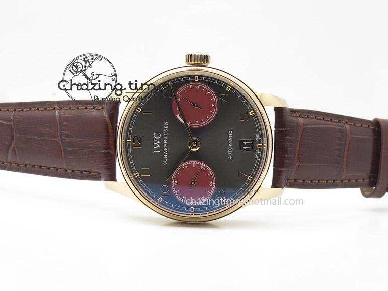 MIROTIME 0423 Portuguese Real PR IW500127 RG ZF 1:1 Best Edition Grey Red Dial On Brown Leather Strap A52010 V AllSeason 7331
